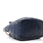 Lambskin Quilted Chain Drawstring Bag Navy Blue