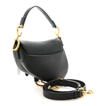 Grained Calfskin Mini Saddle Bag With Strap Black