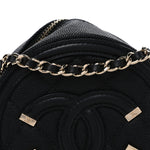 Caviar Quilted Round Filigree Crossbody Black