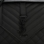 Grain De Poudre Textured Mixed Matelasse Triquilt Medium Monogram Monochrome Satchel Black