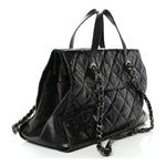 Crumpled Grained Calfskin Quilted CC Crave Tote Black