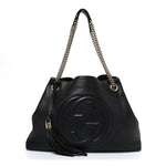 Pebbled Calfskin Medium Soho Chain Shoulder Bag Black