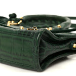 Shiny Supple Calfskin Crocodile Embossed Gold Metallic Edge Hardware Nano City Green