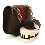 Textured Calfskin Web Crystal Heart Stripe Small Totem Shoulder Bag New Acero