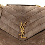 Suede Y Quilted Monogram Medium Loulou Chain Satchel Taupe