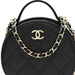 Caviar Quilted Round Handle With Care Vanity With Chain Black