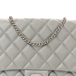 Metallic Lambskin Quilted Clutch With Chain Flap Silver