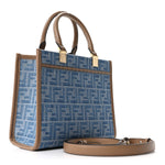 Denim Jacquard Vitello Grace FF 1974 Small Fendi Sunshine Shopper Tote Denim Sand