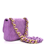 Lambskin Quilted Mini Lacquered Chain Flap Purple
