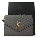 Grain De Poudre Matelasse Chevron Monogram Envelope Clutch Fog