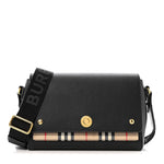 Coated Canvas Calfskin Vintage Check Medium Note Crossbody Bag Black
