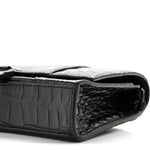 Shiny Calfskin Monochrome Crocodile Embossed Hourglass Chain Bag Black