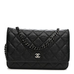 Crumpled Calfskin Quilted Wallet On Chain WOC So Black