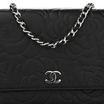 Lambskin Camellia Embossed Wallet On Chain WOC Black