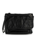 Crinkled Calfskin Monogram Medium Niki Chain Satchel Black