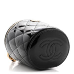Patent Quilted Afternoon Tea Top Handle Vanity Case With Chain Black