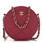 Lambskin Quilted Round Clutch With Chain Pink