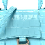 Shiny Calfskin Crocodile Embossed Hourglass Top Handle Bag XS Turquoise