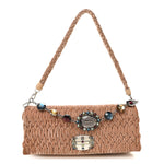 Velvet Matelasse Crystal Chain Shoulder Bag Cammeo