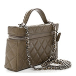 Caviar Quilted Top Handle Slim Vanity With Chain Dark Khaki