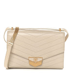 Calfskin Chevron Quilted Large Medal Flap Light Beige