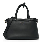 Soft Grain Calfskin Small Double Belt Tote Black