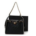 Braided Raffia Calfskin Small Chanel 25 Handbag Black White