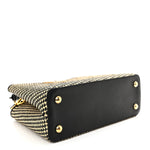 Raffia Calfskin Capucines MM Black Ecru