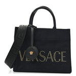 Canvas Studded Small Logo Tote Bag Black