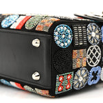 Satin Lambskin Embroidered Beaded Mini Lady Dior Black Multicolor