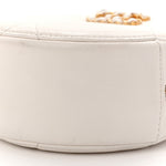 Shiny Goatskin Quilted Chanel 19 Round Clutch With Chain White