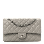 Lambskin Quilted Medium Double Flap Grey