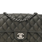 Metallic Caviar Quilted Mini Rectangular Flap Dark Grey