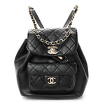 Glazed Aged Calfskin Quilted Small Duma Drawstring Backpack Black