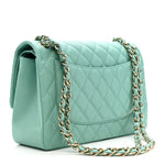 Caviar Quilted Jumbo Double Flap Light Green