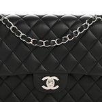 Lambskin Quilted Medium Double Flap Black