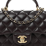 Lambskin Quilted Mini Top Handle Rectangular Flap Dark Purple
