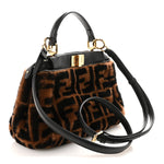 Shearling Nappa Macro FF 1974 Mini Peekaboo Iconic Satchel Tobacco Black