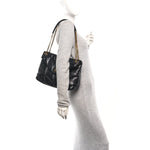 Lambskin Quilted Medium Loulou Puffer Monogram Chain Satchel Black