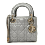 Lambskin Cannage Mini Lady Dior Gray Opaline