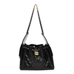 Shiny Crumpled Calfskin Quilted Small Chanel 25 Handbag Black