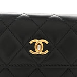 Lambskin Quilted Pearl Crush Clutch With Chain Black