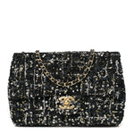 Tweed Sequin Small Single Flap Black Silvery Golden