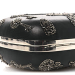 Nappa Crystal Embroidered Mushroom Box Clutch Black