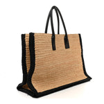 Raffia Calfskin Rive Gauche Tote Naturale Black