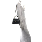 Calfskin Strass Quilted Mini Coco Handle Flap Dark Silver