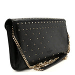 Vitello Rockstud All Over Demilune Shoulder Bag Black