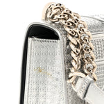 Metallic Patent Micro-Cannage Small Diorama Flap Bag Silver