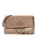 Suede Calfskin Small Faye Shoulder Bag Motty Grey