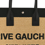 Raffia Linen Calfskin Rive Gauche Tote Naturale Black